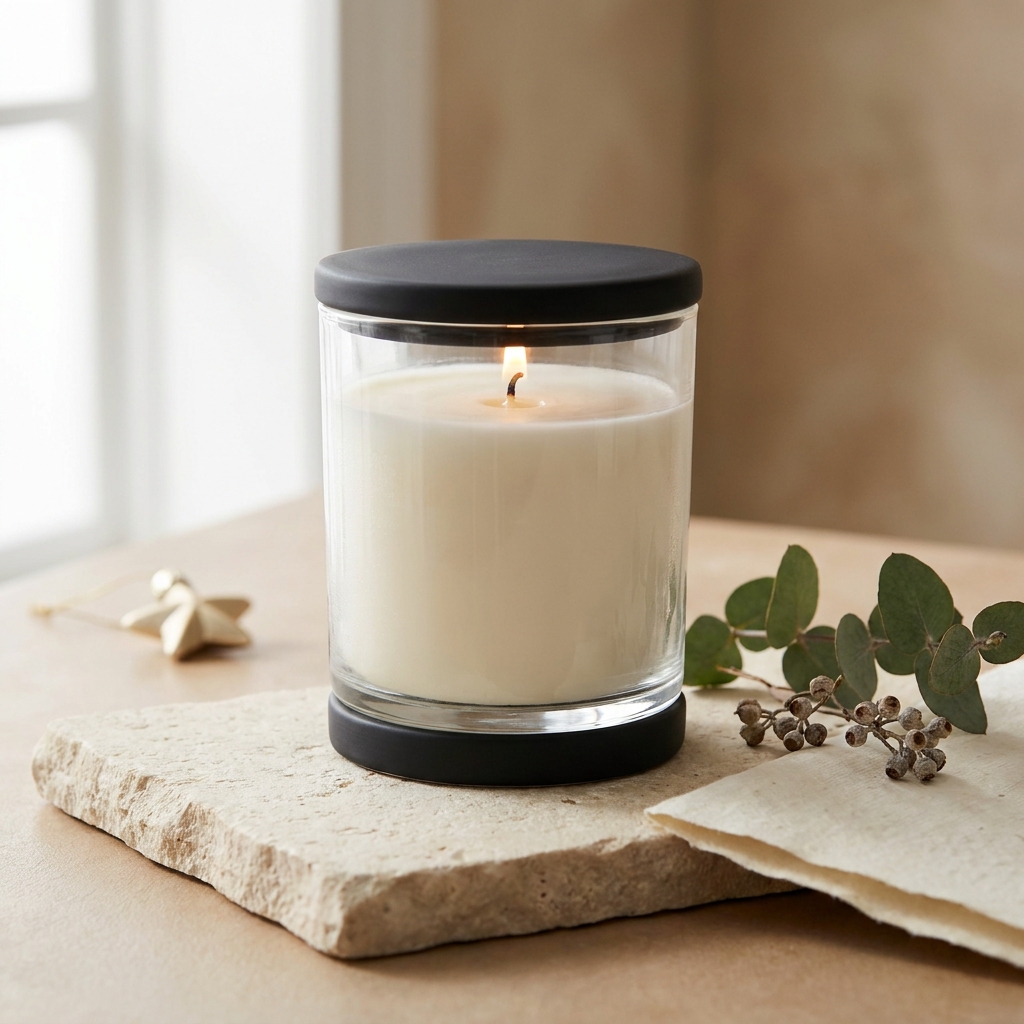 Byredo Kerze in einem minimalistischen Gefäß auf einer Marmoroberfläche