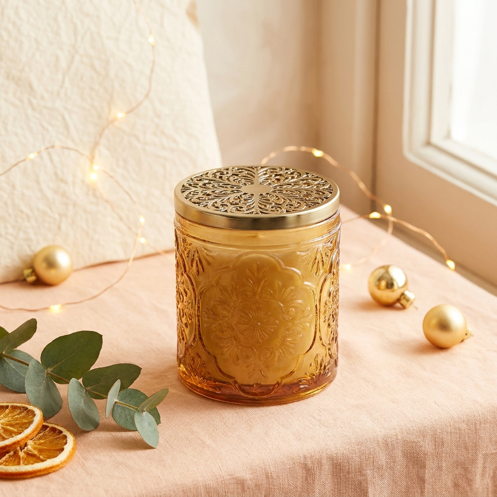 Voluspa Baltic Amber Kerze in einem kunstvoll geprägten Glas